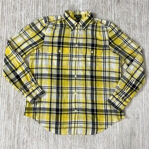 LRL Lauren Jeans Co. Button Up Shirt Womens Yellow Plaid Long Sleeves Pockets M